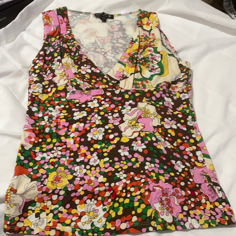 Central Park west L brown floral tank euc